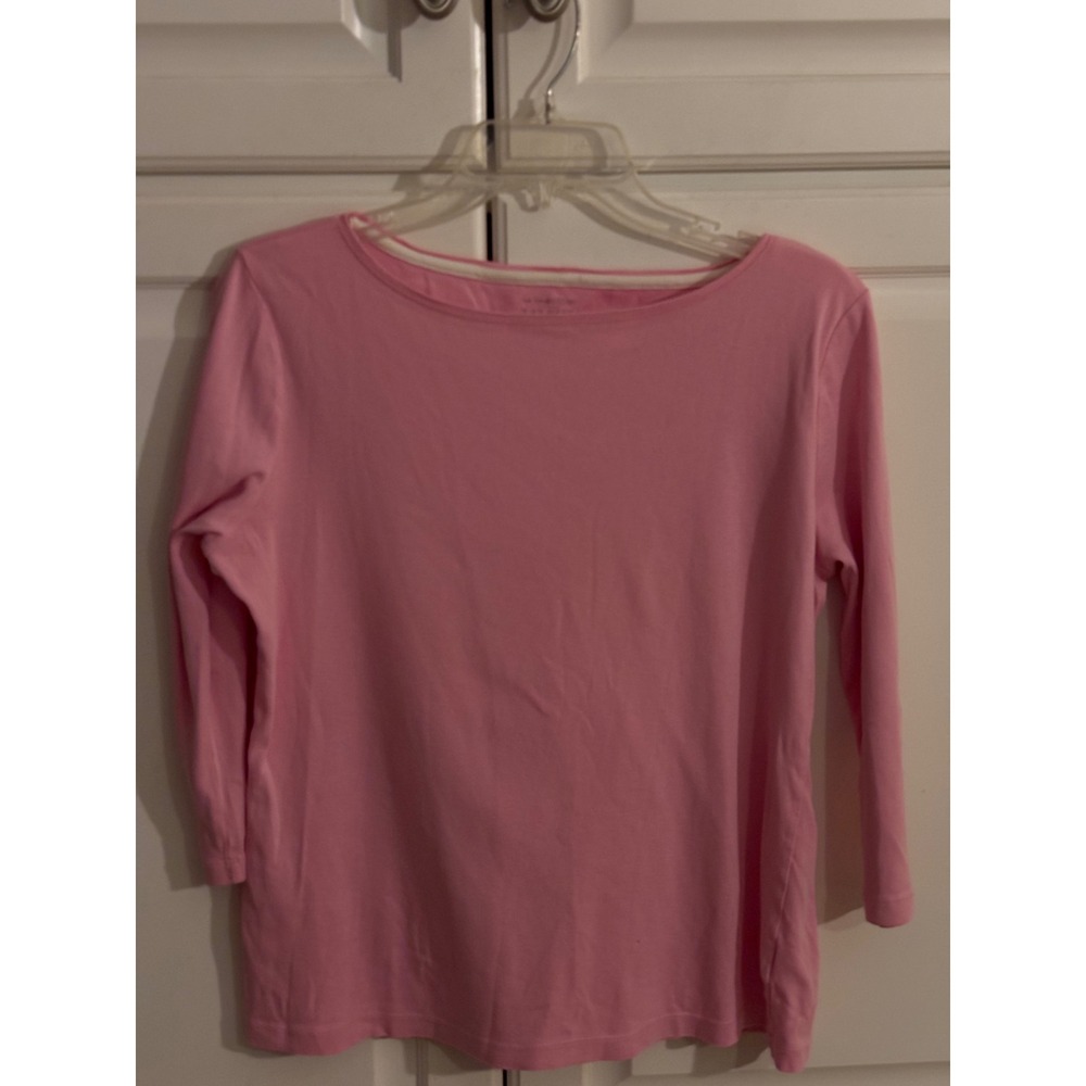 Talbots Pink Pima Cotton Boat Neck 3/4 Sleeve Tee Shirt Petite Large LP